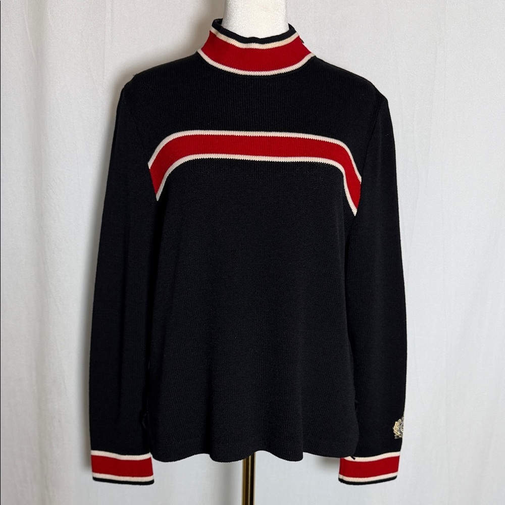 VTG St John Sport Navy Red White Top Size S Santana Knit Nautical Pullover Prep